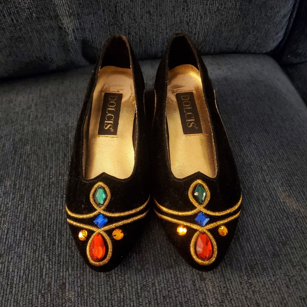 Black Velvet Embellished Pointed Flats